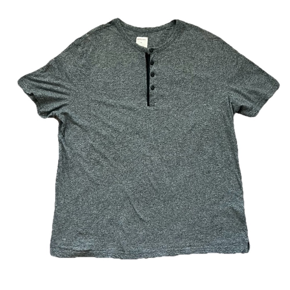 Men's Merona Short Sleeve Slub Knit Cotton Henley T-Shirt Gray XL (0754)